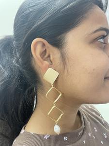 ต่างหูห้อยประดับมุกชุบทองต่างหูแฟชั่นแบบห้อยทำด้วยมือ - Product Image 3