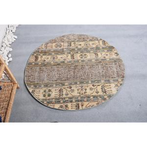 พรมขนาด 3.7x3.7 ฟุต, พรมตุรกีโบราณ, พรมขนสัตว์สีเบจ - Product Image 4