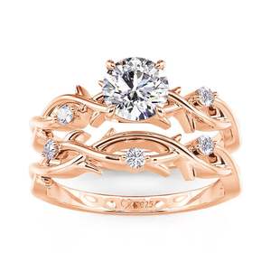 Anillo de compromiso solitario Jeulia Thorns and Flower en oro rosa con incrustaciones de plata de ley - Product Image 2