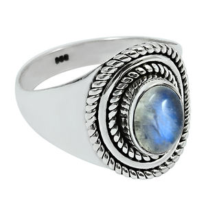 Venta caliente de buena calidad 925 plata esterlina Arco Iris Natural piedra lunar grueso fabricante de joyería hecha a mano anillo clásico para ella - Product Image 1