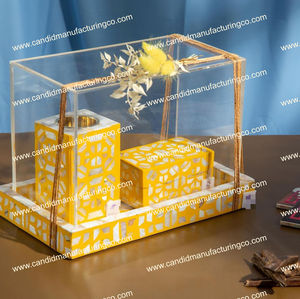 Caja de Mubkhar con incrustaciones de Madre de concha marina natural con juego de bandeja perfumada de bergamota de té de lavanda Bakhoor Burner Madkhan Bandeja para servir - Product Image 1