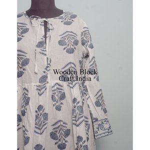 Robe en coton bohème légère pour femmes, imprimé floral fait à la main, motif à blocs, décontractée, pour les fêtes d'été, lavable - Product Image 2