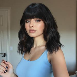 Aine-DWY 14 Inches <b>Short</b>-Length Water Wave Synthetic <b>Wig</b> for Women Glueless with Transparent Lace - Product Image 1