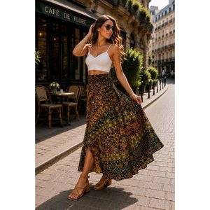Jupe portefeuille en coton 100% Jaipuri à imprimé Neptol, taille jusqu'à XXL, avec taille naturelle (CWS0007) - Product Image 1
