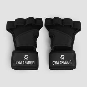 Gants Power Grip 2.0 à demi-doigts en cuir noir et polyester pour la musculation, le bodybuilding et le cyclisme - Product Image 1