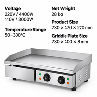 Plaque de cuisson électrique professionnelle 3000W/4400W à double contrôle de température, plaque de 8 mm en acier inoxydable, pour comptoir, 110V/220V