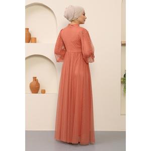 ชุดราตรีทรงเอไลน์ลายจุดประดับมุก แขนสั้น ความยาวแม็กซี่ สไตล์เรียบง่าย รุ่น MSW12238-2 ไซส์ XL - Product Image 5