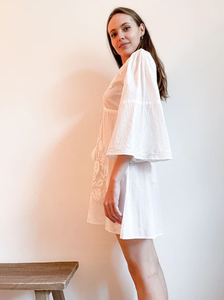 ชุดเดรสมินิสำหรับผู้หญิงคอวีปักแขนสามส่วนผ้าฝ้ายฤดูร้อน - Product Image 3