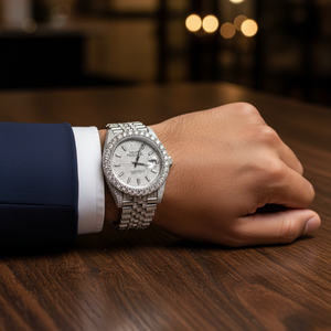 BGJ Mens Full Diamond Pave Ajuste Iced Out Reloj de cuarzo Acero inoxidable Función de fecha analógica de lujo Reloj de pulsera de alta calidad - Product Image 6