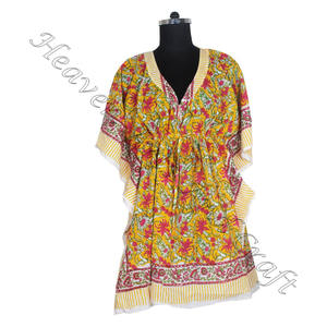 100% Cotton Women Sleepwear Hand Block Printed <b>Kaftan</b> <b>Dress</b> KFCS053 Light Weight Women Casual Occasion Wear Short Caftan <b>Dress</b> - Product Image 4