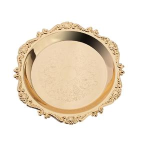 Captivating & Classic Design Modern Gold Color Iron Metal Oval Shaped Etching Serving Tray Brass Finishing Kitchenware Used - Product Image 1