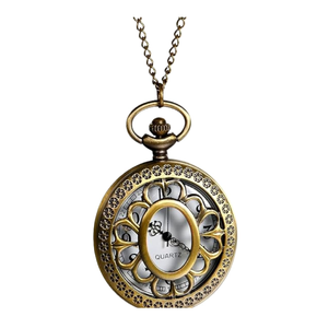 Ornate Bronze Tone Pendant <b>Watch</b> with Two Birds on Floral Branch Design and Black Dial on Chain available At Wholesale prices - Product Image 4