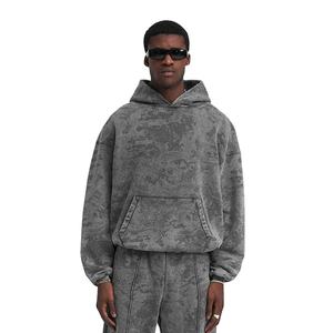 Sweat à capuche en coton épais pour hommes, style délavé à l'acide, sweat-shirt d'hiver chaud de couleur unie à la mode, vêtements de sport à prix bon marché - Product Image 1