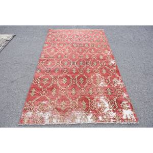 Alfombra de área de lana Vintage turca Beige rojo antiguo 4 pies 8 pulgadas X 8 pies 5 pulgadas diseño de retales de tejido plano para decoraciones de sala de estar látex - Product Image 1