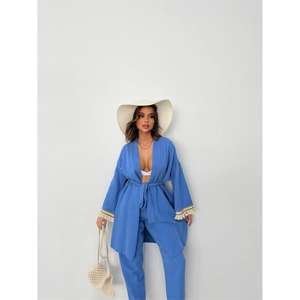 Conjunto de Kimono Azul ARM con Bikinis y Ropa de Playa con Flecos - Product Image 2