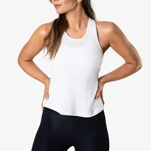 Tops cortos de algodón 100% sin mangas para mujer, camisetas sin mangas personalizadas a granel, color blanco sólido