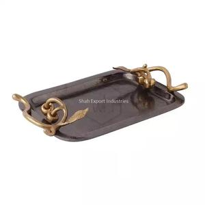 Aluminum Golden Serving <b>Tray</b> With Black Branch Handles Rectangular Kitchenware Dining Table Food & <b>Drink</b> Serving <b>Trays</b> - Product Image 4