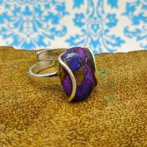 Bague en argent sterling 925 faite à la main élégante pierre de turquoise en cuivre violet naturel pierre précieuse de coupe ovale lisse pour mariage ou fête - Product Image 1