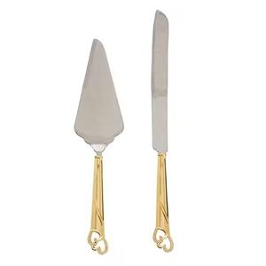 Brass cake server set minimalist looped handle design sleek gold finish <b>presented</b> in a gift <b>box</b> - Product Image 6