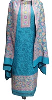 Salwar Kameez en cachemire non cousu, écologique, lavable, infroissable, à manches longues, col en V, avec boutons en dentelle et motif floral, style pashmina