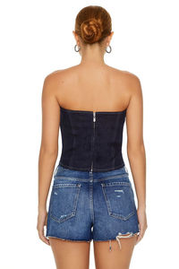 2025 Top de tubo de mezclilla informal de calidad superior para mujer, Top corto liso con diamantes de imitación, MOQ bajo, camisa personalizada para mujer - Product Image 4