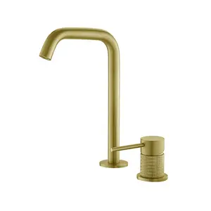 Popular 360 Rotation Deck Mounted Basin Faucets 2 Holes Face Solid Lift Brass Basin Mixers Tap Sink Faucet