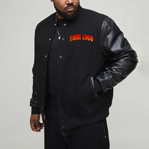 Chaqueta de talla grande pesada con logotipo bordado de chenilla personalizado con mangas de cuero, chaqueta universitaria de Hip Hop transpirable para hombre - Product Image 4