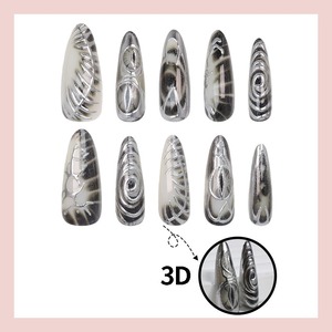 NBL-JX-250 Uñas Postizas Góticas en Espiral Blanco y Negro, 30 Piezas, Diseño 3D de Ojo y Espinas, Reutilizables, Cobertura Completa, Venta al Por Mayor - Product Image 5