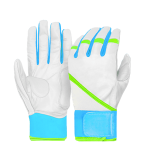 Guantes de bateo de béisbol con puños largos de cuero de vaca azul brillante y amarillo de color y diseño personalizados de calidad superior - Product Image 5