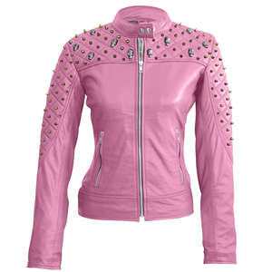 Femme Cuir Style Rockstar Couleur Rose Veste en cuir de qualité supérieure 100% Cuir de vache véritable - Product Image 1