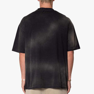 Logo personnalisé coupe boxy hommes coton lourd 280gsm côtes col rond épaule tombante surdimensionné Streetwear T-Shirts longue longueur - Product Image 5