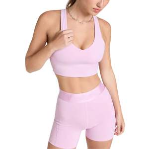 Custom Wholesale <b>Womens</b> Summer Seamless Sportswear <b>Set</b> High Waist Scrunch Butt <b>Shorts</b> & Workout Bra 2 Piece Fitness <b>Set</b> - Product Image 2