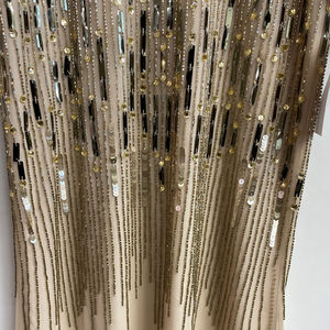 Col en V demi manches droite décontracté Vintage Cocktail robe cristal motif gaine Style paillettes perlées détail Poly maille - Product Image 1