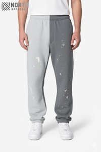 Pantalón recto holgado de alta calidad, ropa de calle personalizada, pantalones de chándal, pantalones de chándal acampanados apilados con cordón de retazos de tinta para hombre, Invierno - Product Image 2