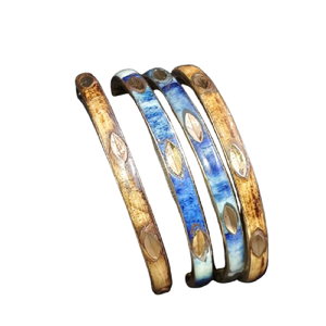 4 Piece Intricate Blue Turquoise Mosaic Inlay Bangles Handcrafted Brass Jewelry Traditional <b>Ethnic</b> Indian Style Metal Bracelets - Product Image 5