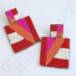 ต่างหูลูกปัดทรงสี่เหลี่ยมสีชมพูทำด้วยมือต่างหูห้อยลูกปัดรูปทรงเรขาคณิตสำหรับต่างหูที่โดดเด่นและทันสมัยสำหรับเด็กผู้หญิง - Product Image 1