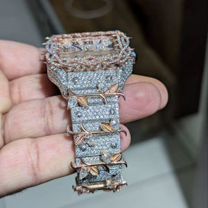 Iced Out <b>Rose</b> <b>Gold</b> Moissanite Diamond Throne Hip Hop Watch for Men Luxury Squire Model Wholesale rate - Product Image 4