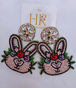 Cute Animal Beaded Seed Bead Bunny Drop Earrings - Handcrafted Easter Spring Jewelry for Women
