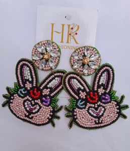 Pendientes colgantes de conejito con cuentas de semillas con cuentas de animales bonitos, joyería de Primavera de Pascua hecha a mano para mujer - Product Image 1