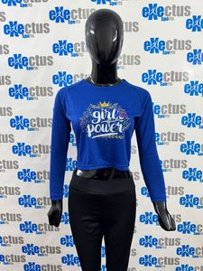 Royal Blue เสื้อยืดแขนยาวสำหรับผู้หญิง, เสื้อครอปผ้าฝ้ายระบายอากาศได้ดีติดกระดุมตกแต่งโลโก้ได้ตามต้องการ - Product Image 3