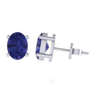 Pendientes de Botón de Plata de Ley Chapados en Oro con Gema de Tanzanita de Corte Ovalado (Piedra de Nacimiento de Diciembre) Opciones en Oro Blanco/Amarillo/Rosa - Product Image 6