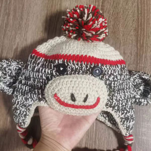 Gorro de Mono de Ganchillo Hecho a Mano con Calcetín, de Hilo de Algodón Suave, Accesorio para Fotos de Recién Nacidos, Niños Pequeños y Adultos, Orejeras para Exteriores, Unisex, Modelo Acki K12 - Product Image 4