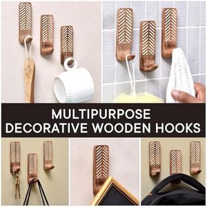 Stylish Wooden Adhesive <b>Hooks</b> With <b>Key</b> Holder Decorative Sticky <b>Wall</b> <b>Hooks</b> for Clothing <b>Key</b> Storage No Damage to Drywall - Product Image 3