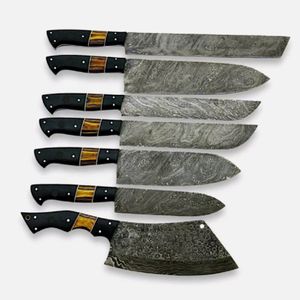 Ensemble de couteaux de cuisine en acier Damas faits à la main, qualité supérieure, service OEM ODM personnalisé en gros, étui en cuir inclus - Product Image 1