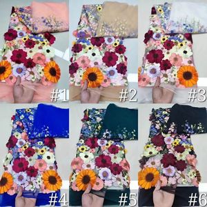 3Dフローラルマルチカラー刺Embroidery花刺Embroideryオートクチュール3Dフラワードレスレースファブリックガールドレスウェディングドレスブライダル - Product Image 5
