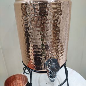 Pot distributeur d'eau en cuivre pur 100% martelé à la main, récipient en cuivre lourd martelé avec 1 verre en cuivre - Product Image 4