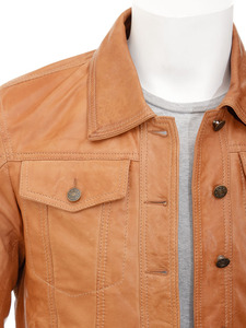Veste en cuir de mouton beige clair pour homme, style décontracté urbain, col montant, imperméable et respirante, vente en gros - Product Image 2