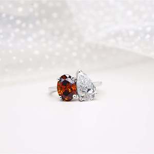 IGI Certified Toi Et Moi Engagement <b>Ring</b> with Oval Fancy Red <b>Diamond</b> and Pear <b>Diamond</b> <b>Diamond</b> <b>Rings</b> - Product Image 1