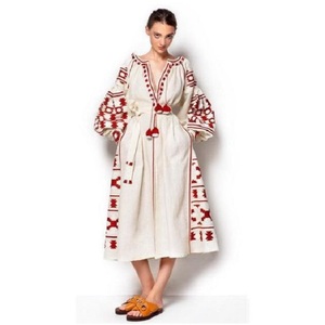New 2023 V-neck Tie Shoulder Boho Plus Size Chic Dress Solid Sleeveless Women Summer Custom Casual Long Cotton Linen Dress - Product Image 1