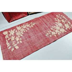 Turkish Vintage Accent Rug 3.1x6.8 ft, <b>Red</b> <b>Wool</b> Rug - Product Image 2
